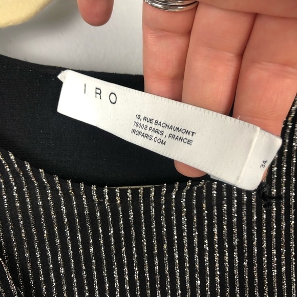 IRO Metallic Wrap Effect Long Sleeve Draped Metallic  Jersey Mini Dress Black - Picture 4 of 5